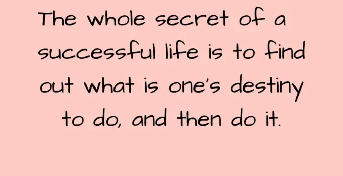 The whole secret of a  successful life is to find out what is one’s destiny to do, and then do it. Henry Ford